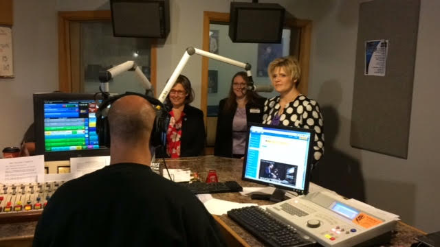 Y105 host Chris Farber, Toastmasters International Director Region 4, Monique Levesque-Pharoah, Region 4 Advisor, Kelly Nielsen, District 19 Club Growth Director, Brenda Peshak